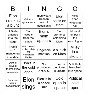 SNL Elon Musk Bingo Card