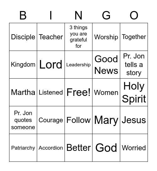 May 9, 2021 Sermon Bingo Card
