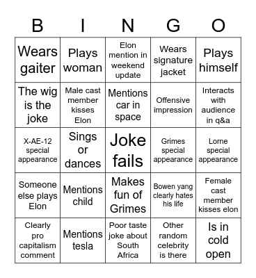 Elon musk snl bingo Card