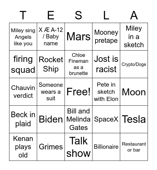 Elon Musk Bingo Card