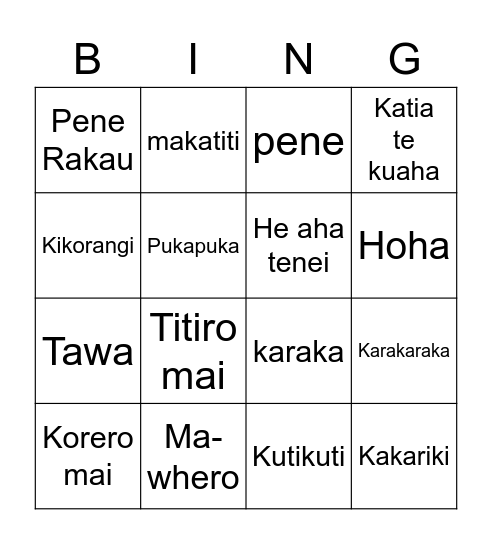 Maori Bingo Card