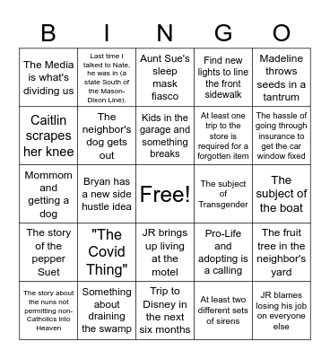 Mother's Day Bingo Card