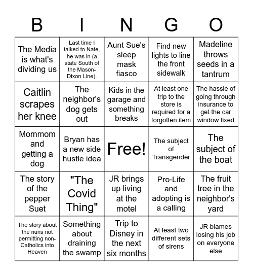 Mother's Day Bingo Card