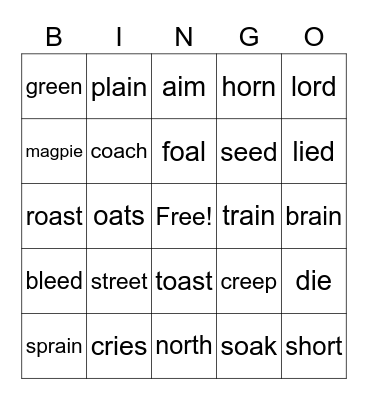 2 vowels 1 sound Bingo Card