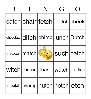 Phonics Ch Words Bingo Card