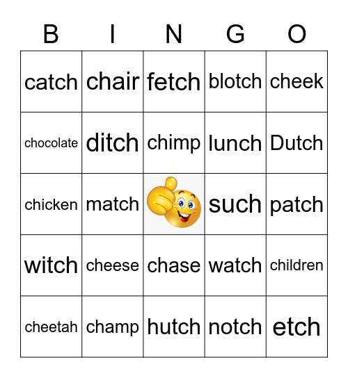 Phonics Ch Words Bingo Card