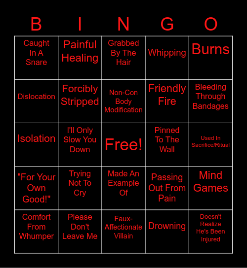 Ethan Winters Whump Bingo Card