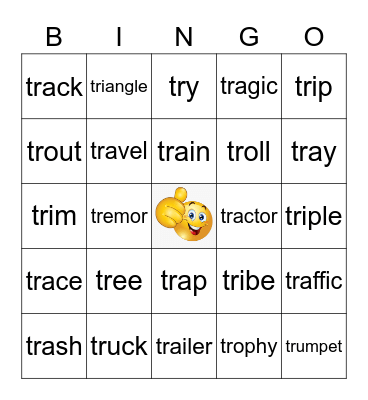 Phonics Tr Words Bingo Card