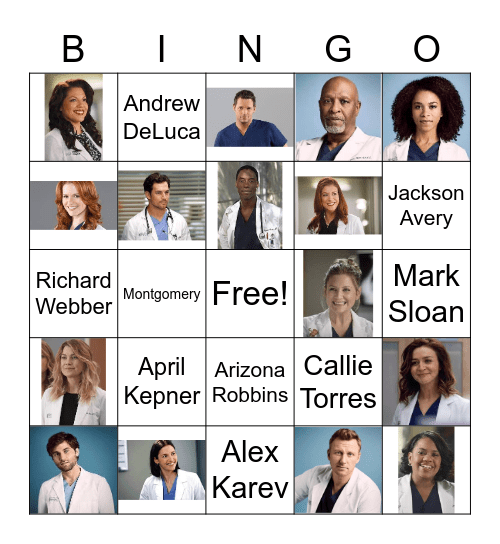 Grey's Anatomy Bingo Card