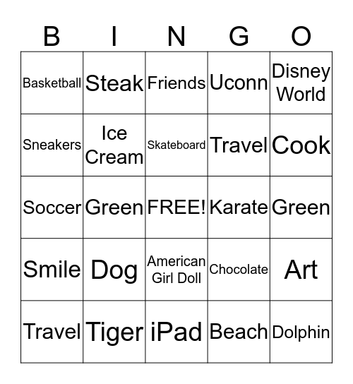 Madalyne 7th Birthday BINGO Card