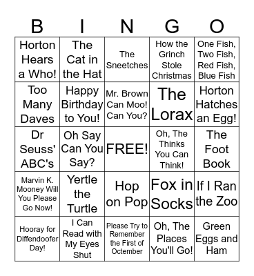 SEUSS BINGO Card