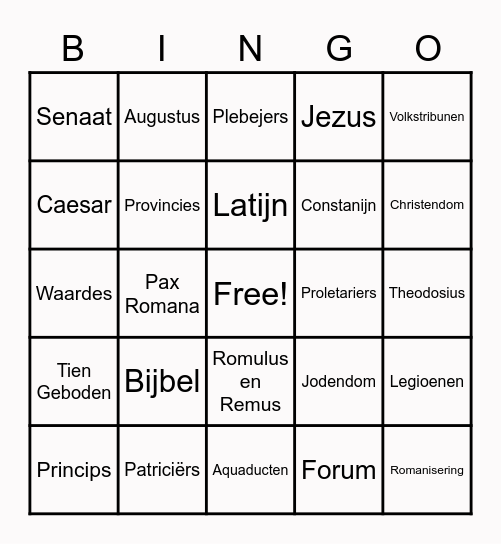 Romeinen Bingo HV1 Bingo Card