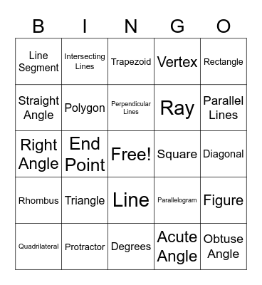 Geometry Vocabulary #1 Bingo Card