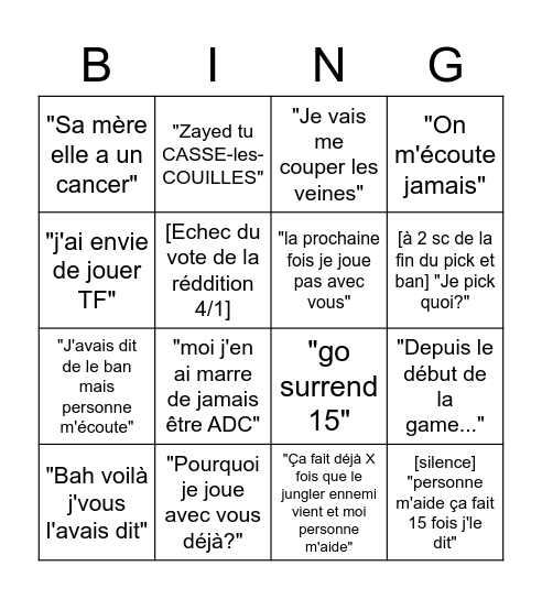 Pierre en Clash Bingo Card