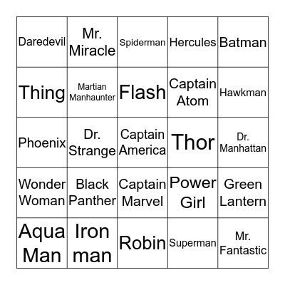 SUPERHERO BINGO Card