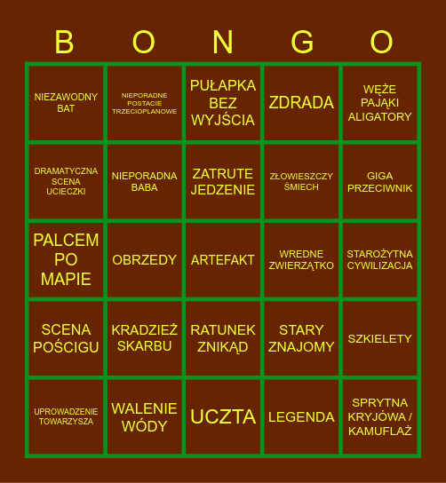 INDIANA BONGO Bingo Card