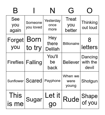 Songs Bingo Card