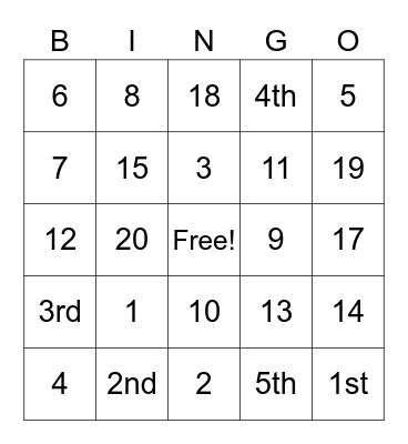 Number Bingo Card