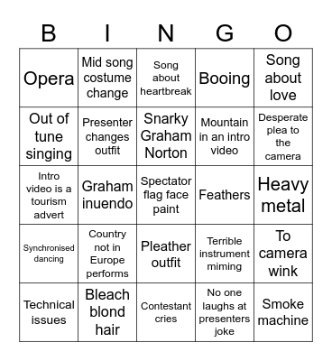 Eurovision Bingo! Bingo Card