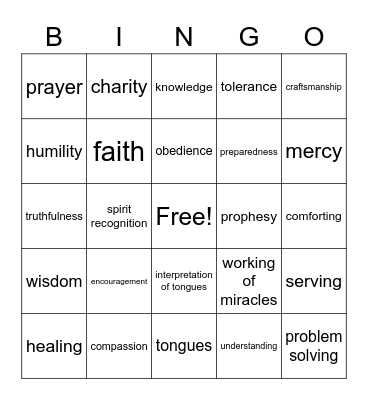 Spiritual Gifts Bingo Card