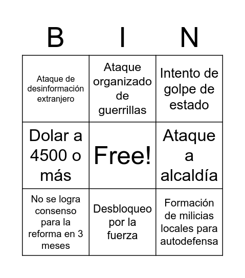 Bingo colombia Bingo Card