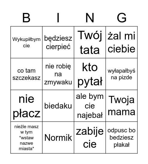 Bingo alan Bingo Card