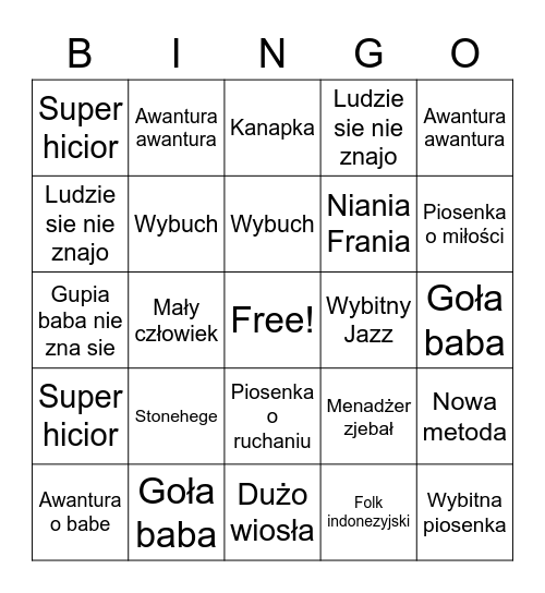 Spinal Tap bingo Card
