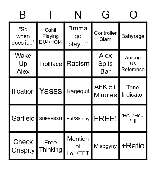 Idiocracy Bingo Card