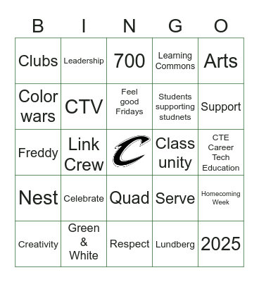 Colfax High School Bingo Card