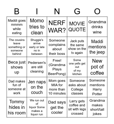 Someone Get Me A Drink Bingo Card