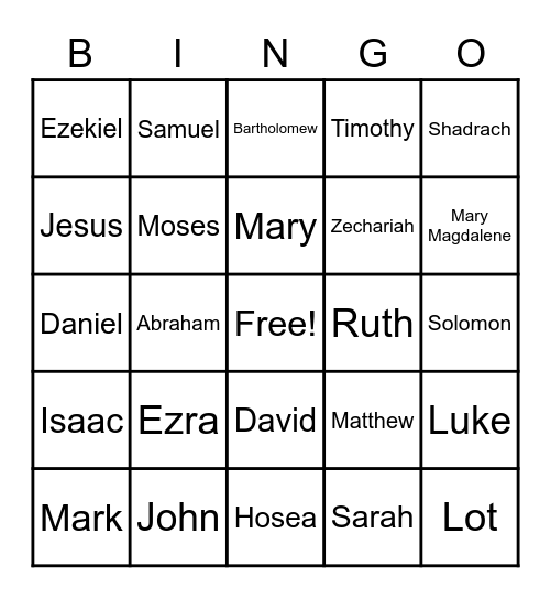 Bible Characters Bingo Card