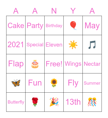Butterfly Bingo Card