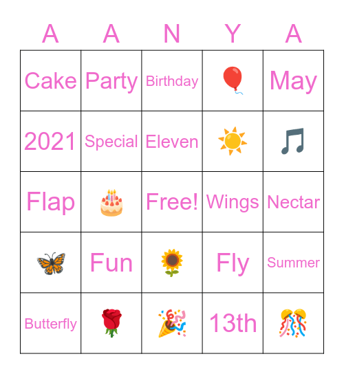 Butterfly Bingo Card