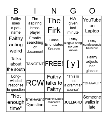 diction bingo Card