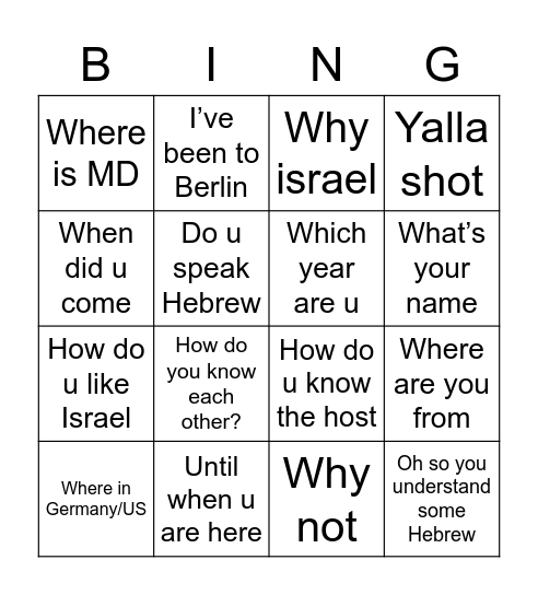 Untitled Bingo Card