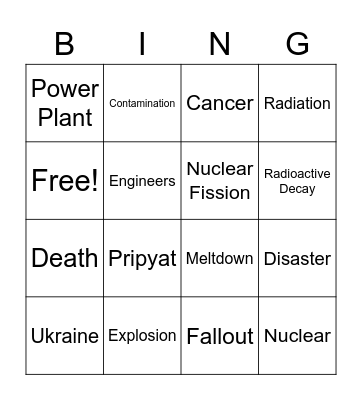 Chernobyl Bingo Card