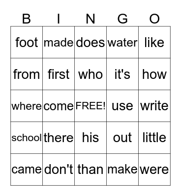 Monday March 2nd, 2015!  Bingo Card