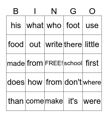 Monday March 2nd, 2015!  Bingo Card
