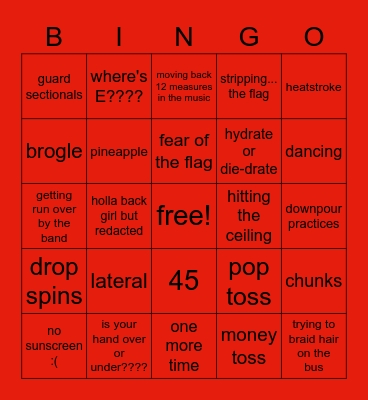 Welcome to Color Guard Bingo! Bingo Card