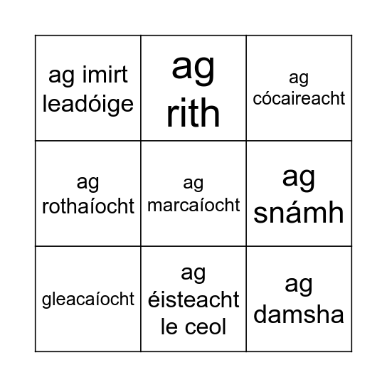 Caitheamh Aimsire Bingo Card