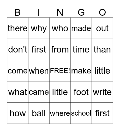 Monday March 2nd, 2015!  Bingo Card
