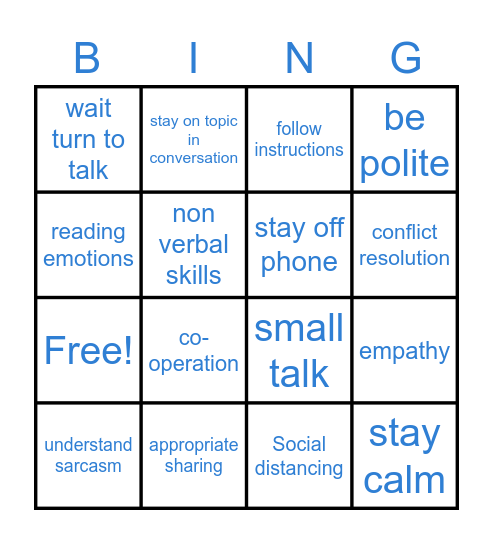 Social Skills at Work Bingo Card