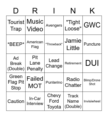 NASCAR Cup Darlington Bingo Card