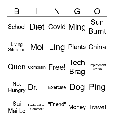 Mother's Day Fam Dinner Bingo Card