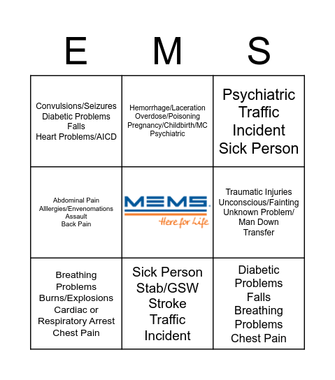 MEMS EMS Week 2021 Bingo Card