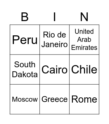Famous landmarks Bingo Card