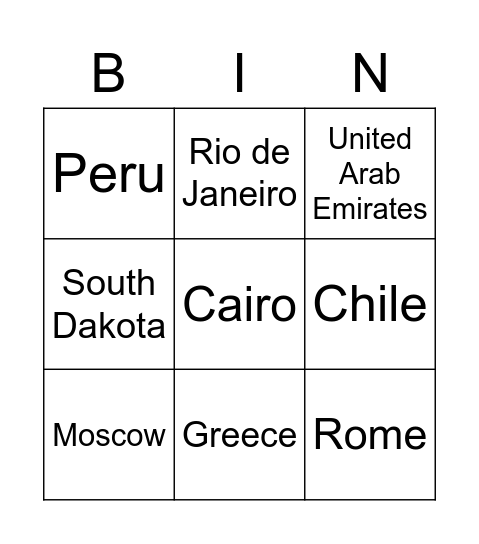 Famous landmarks Bingo Card