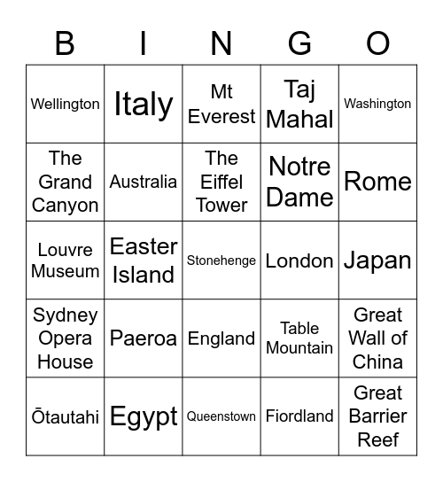 Travel Bingo Card