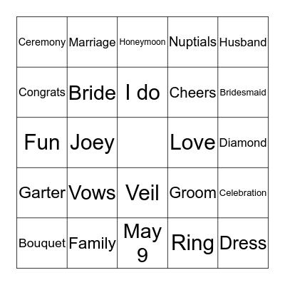 Neslie & Joey's Wedding Shower Bingo Card