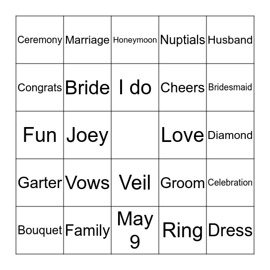 Neslie & Joey's Wedding Shower Bingo Card